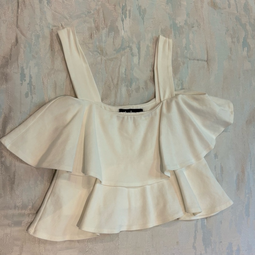 White Ruffle Strap Top